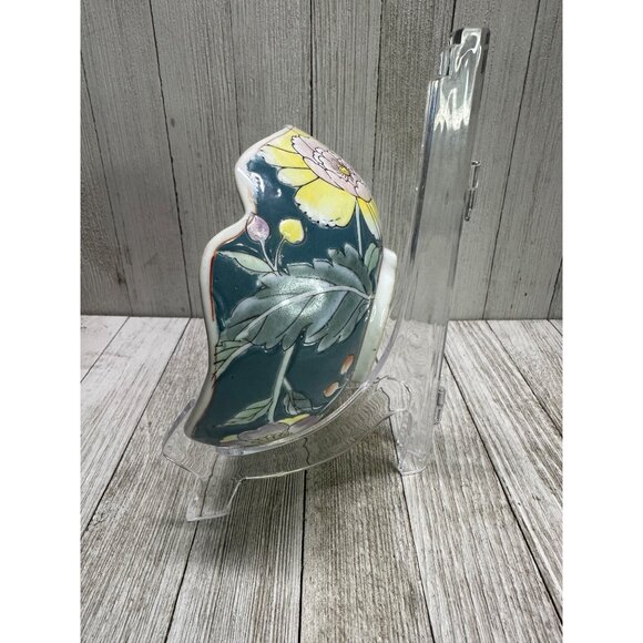 Vtg Chinoiserie Oriental Decorative Bowl Porcelain Painted Teal Floral Pattern - Picture 3 of 7